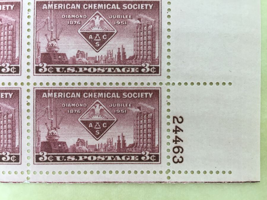 2 Mint Postage Stamp Sheet 3 Cent 1951 American Chemical Society