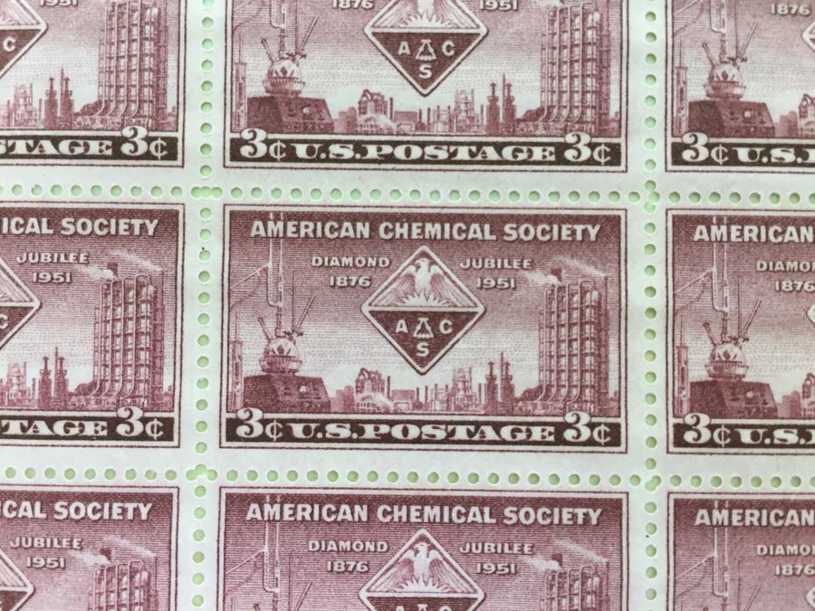 2 Mint Postage Stamp Sheet 3 Cent 1951 American Chemical Society