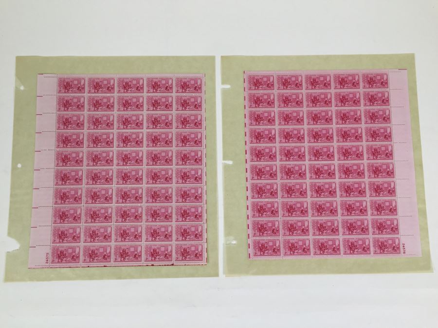 2 Mint Postage Stamp Sheet 3 Cent 1951 200th Anniversary Of The