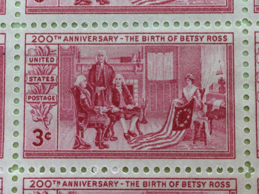 (2) Mint Postage Stamp Sheet 3 Cent 1951 200th Anniversary Of The Birth Of Betsy Ross [Photo 3]