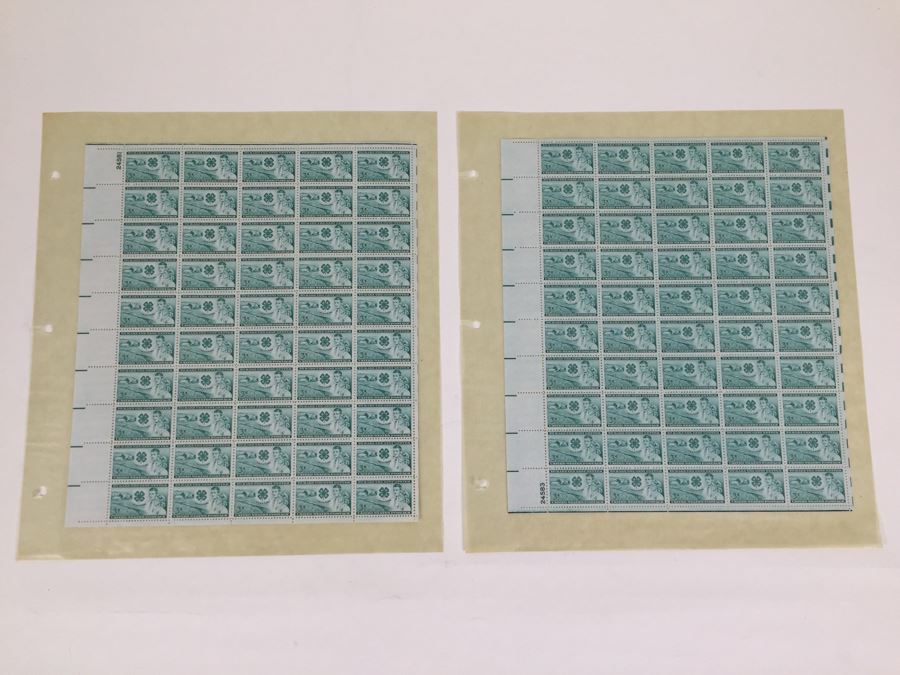 (2) Mint Postage Stamp Sheet 1952 3 Cent The 4-H Clubs