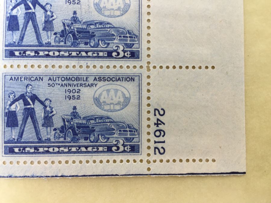 2 Mint Postage Stamp Sheet 1952 3 Cent AAA American Automobile