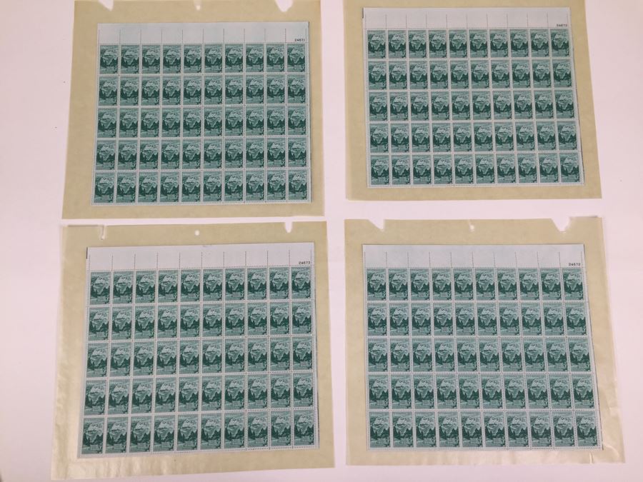 (4) Mint Postage Stamp Sheet 1952 3 Cent Mount Rushmore National Memorial South Dakota [Photo 1]