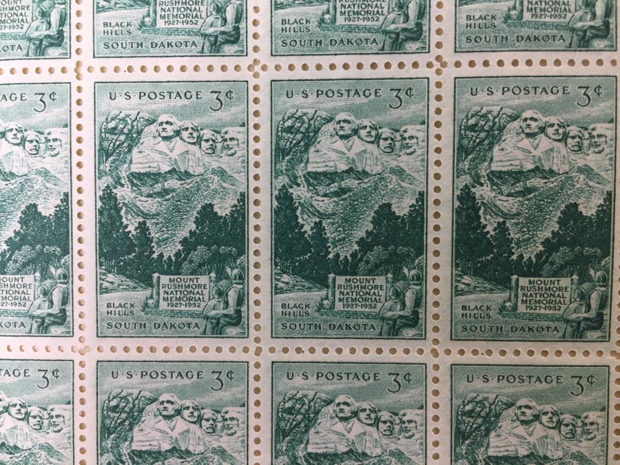 (4) Mint Postage Stamp Sheet 1952 3 Cent Mount Rushmore National Memorial South Dakota [Photo 11]