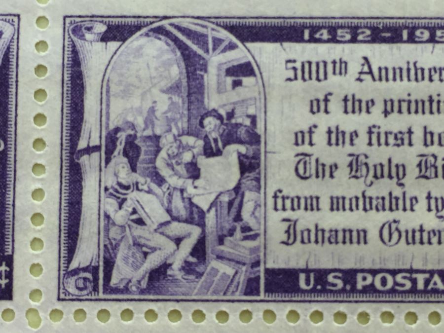 (2) Mint Postage Stamp Sheet 1952 3 Cent Gutenberg Bible [Photo 7]