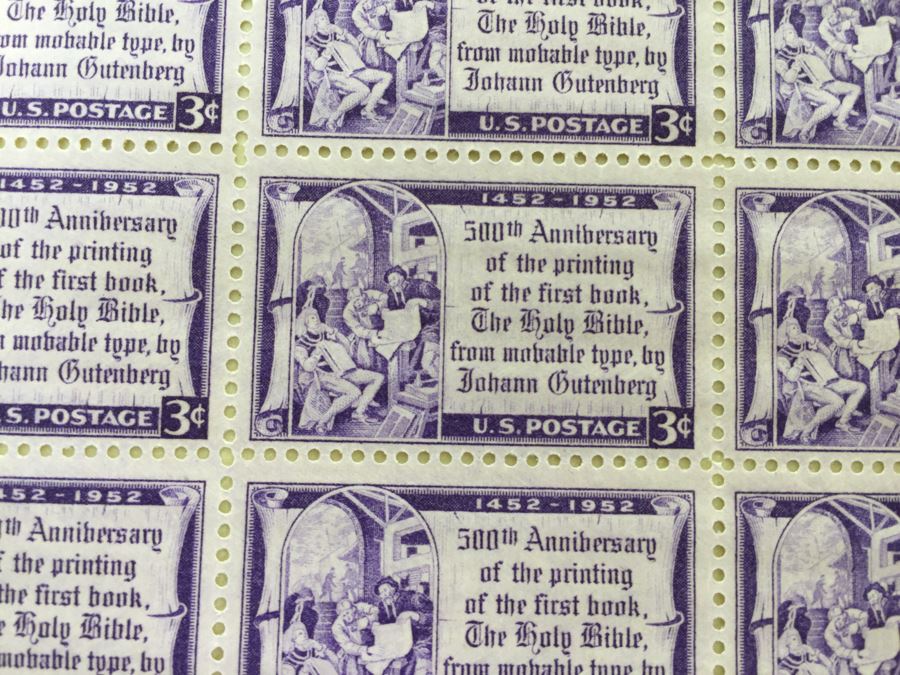 (2) Mint Postage Stamp Sheet 1952 3 Cent Gutenberg Bible [Photo 6]