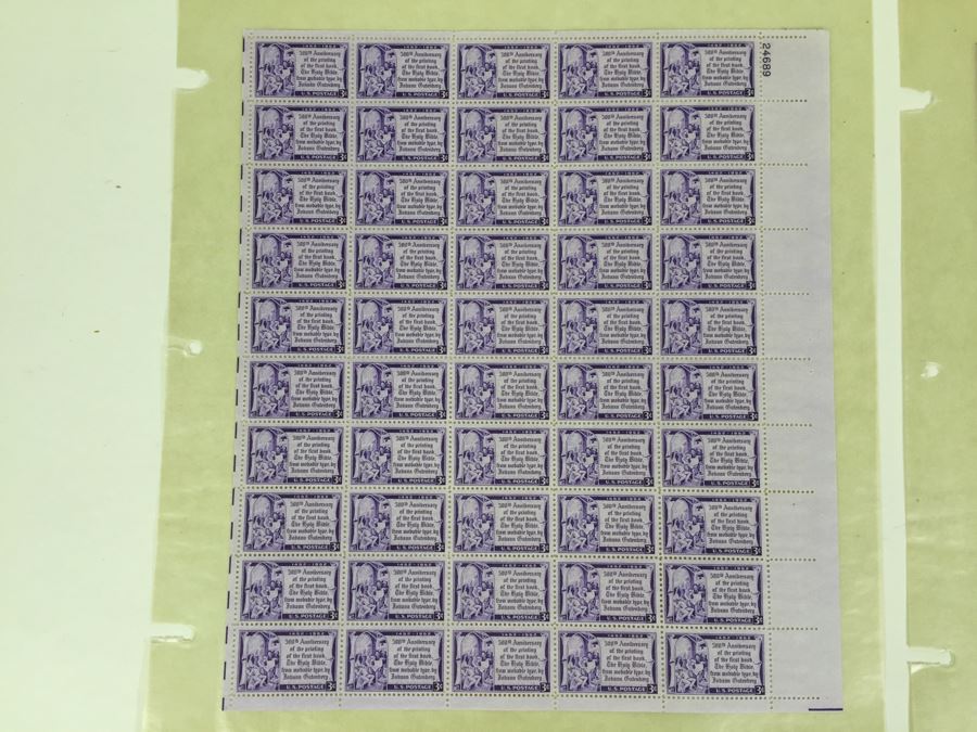 (2) Mint Postage Stamp Sheet 1952 3 Cent Gutenberg Bible [Photo 4]