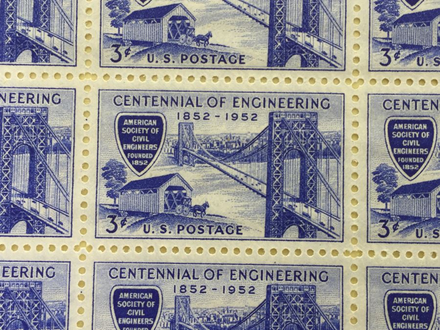 (2) Mint Postage Stamp Sheet 1952 3 Cent Centennial Of Engineering [Photo 7]