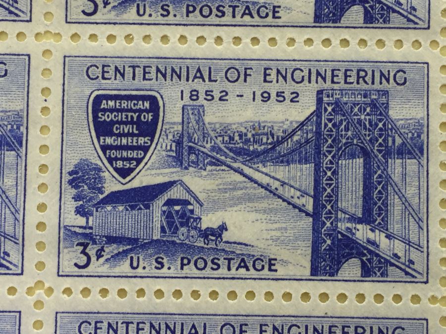 (2) Mint Postage Stamp Sheet 1952 3 Cent Centennial Of Engineering [Photo 3]