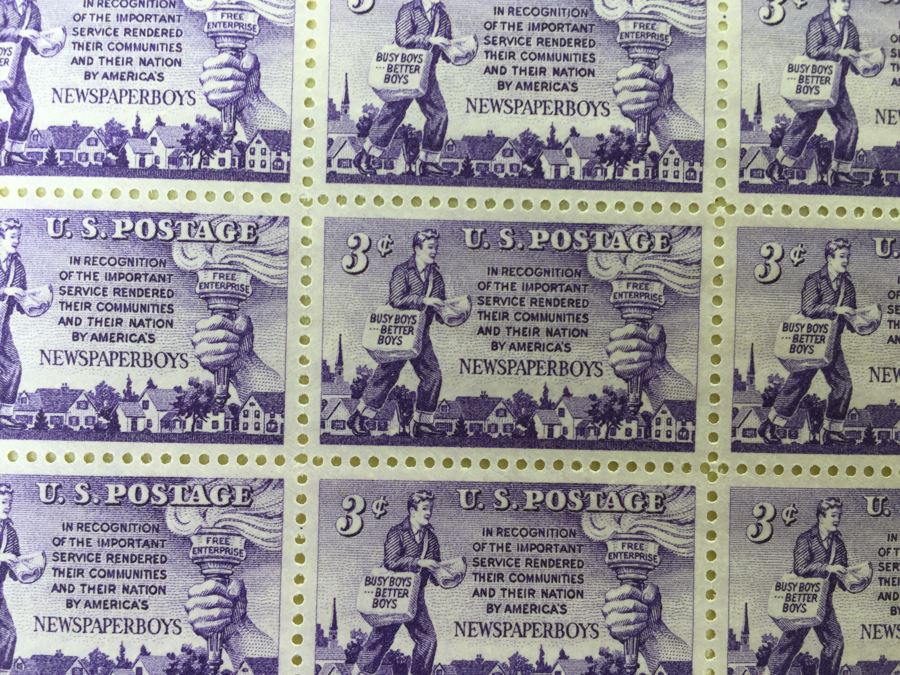 (4) Mint Postage Stamp Sheet 1952 3 Cent Newspaper Boys [Photo 11]