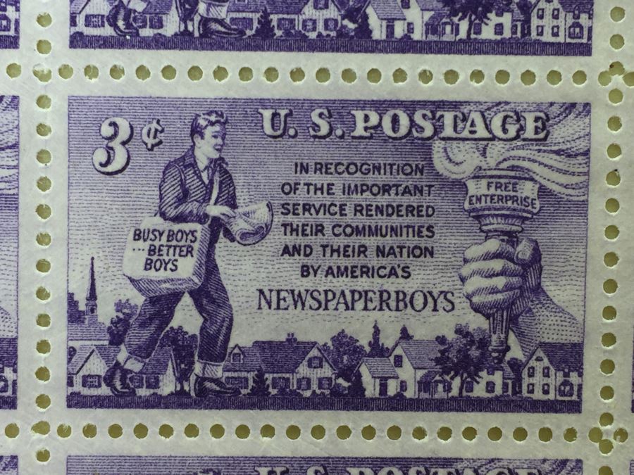 (4) Mint Postage Stamp Sheet 1952 3 Cent Newspaper Boys [Photo 3]