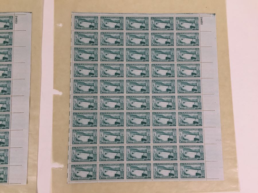 (2) Mint Postage Stamp Sheet 1952 3 Cent Grand Coulee Dam [Photo 5]