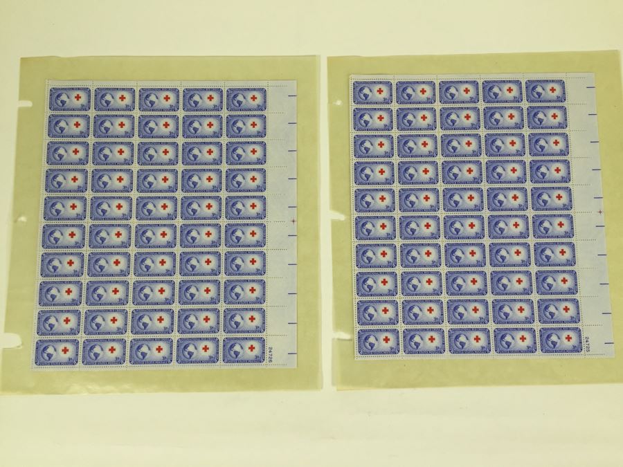 (2) Mint Postage Stamp Sheet 1952 3 Cent International Red Cross [Photo 1]