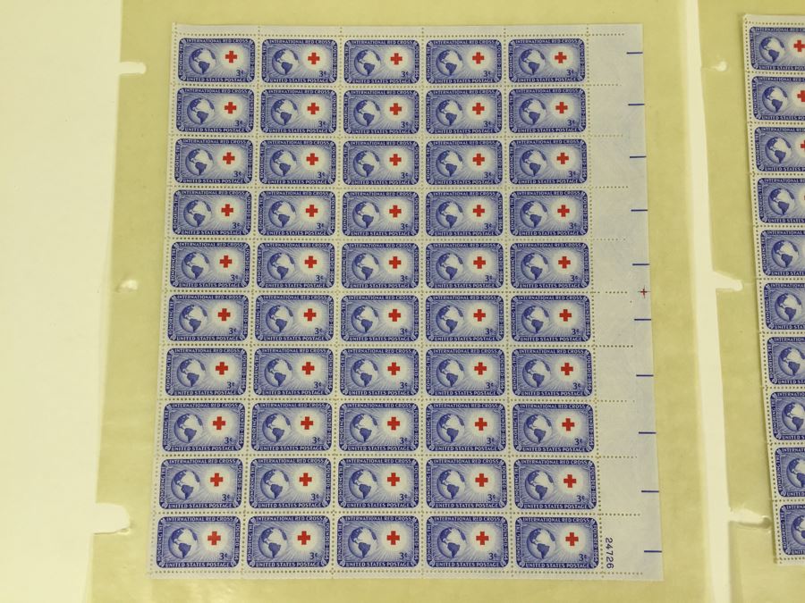 (2) Mint Postage Stamp Sheet 1952 3 Cent International Red Cross [Photo 4]