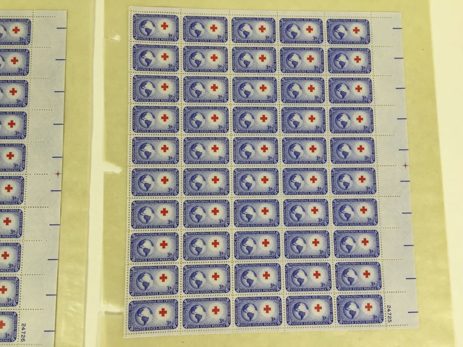 (2) Mint Postage Stamp Sheet 1952 3 Cent International Red Cross [Photo 5]