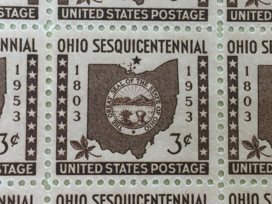 Mint Postage Stamp Sheet 1953 3 Cent Ohio Sesquicentennial [Photo 4]