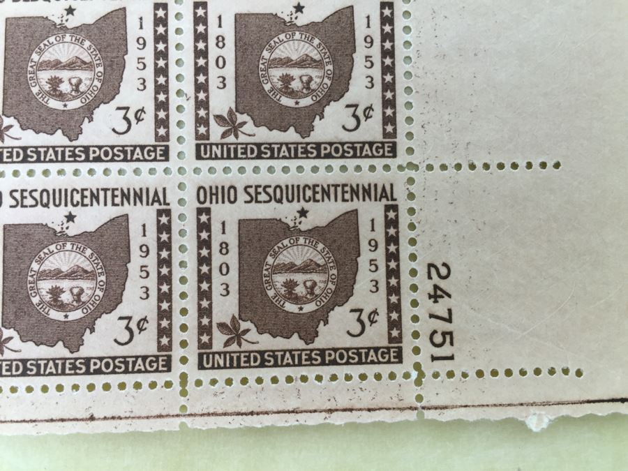 Mint Postage Stamp Sheet 1953 3 Cent Ohio Sesquicentennial [Photo 2]