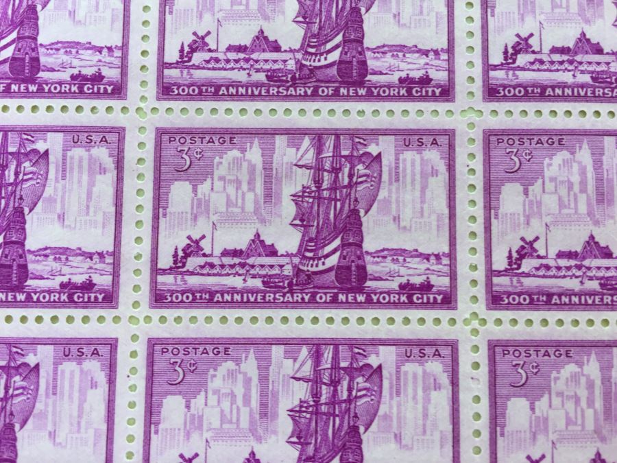 (2) Mint Postage Stamp Sheet 1953 3 Cent 300th Anniversary Of New York City [Photo 9]