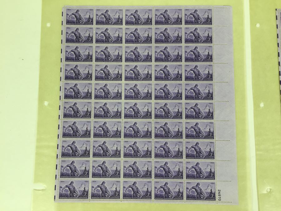 (2) Mint Postage Stamp Sheet 1954 3 Cent Nebraska Territorial Centennial [Photo 4]