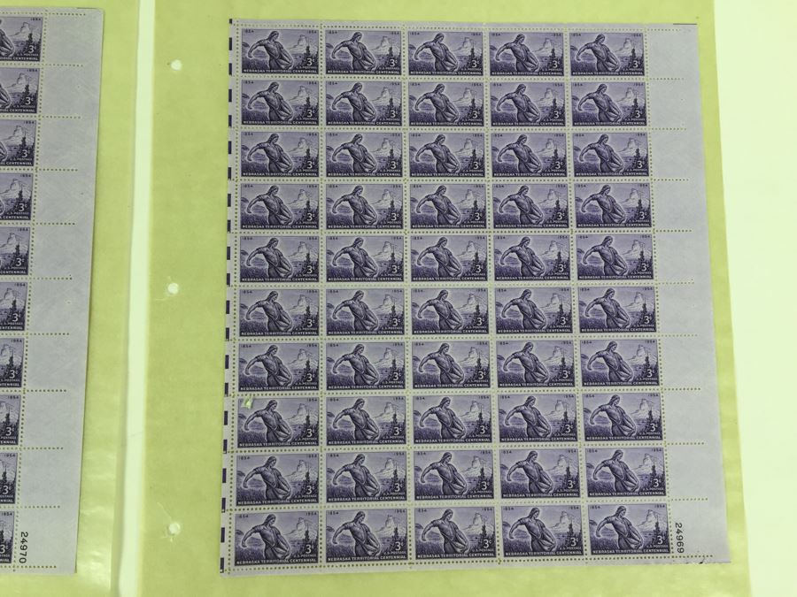 (2) Mint Postage Stamp Sheet 1954 3 Cent Nebraska Territorial Centennial [Photo 5]