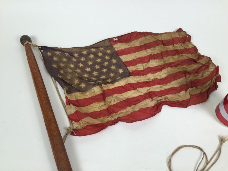 Old 49 Star U.S. Flag With Wooden Flag Pole [Photo 4]