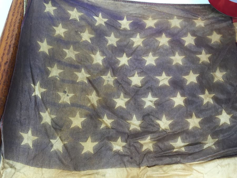 Old 49 Star U.S. Flag With Wooden Flag Pole [Photo 3]