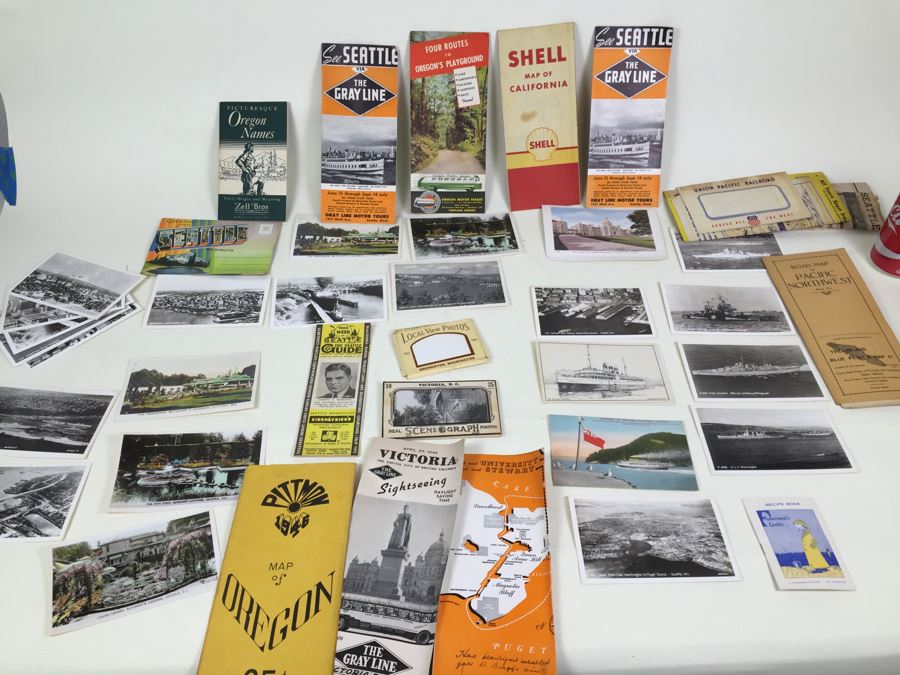 Vintage Collection Of Maps, Tourist Guides, Postcards, Military Photographs And Various Ephemera