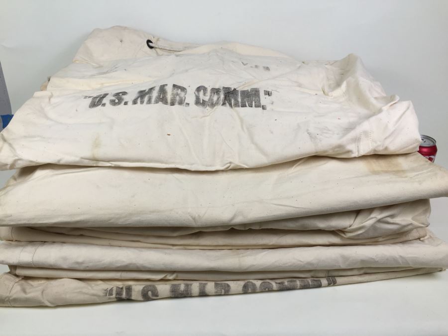 Collection Of 8 Large White Canvas U.S. Mar. Comm. Bags Mailbags Mail [Photo 4]