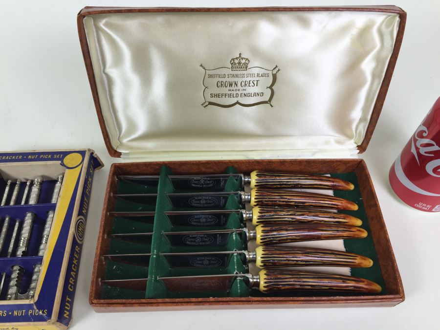 New Crown Crest Sheffield-England Stainless Steel Knives In Box And Quackenbush Nut Crackers New In Packaging [Photo 2]