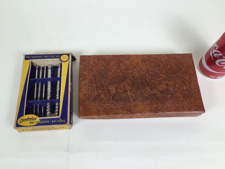New Crown Crest Sheffield-England Stainless Steel Knives In Box And Quackenbush Nut Crackers New In Packaging [Photo 1]