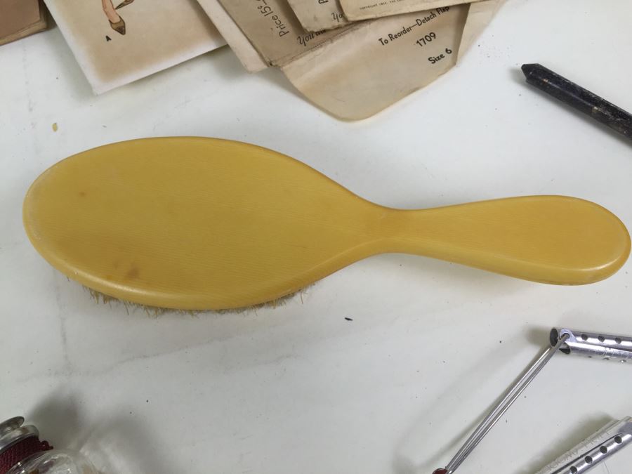 Vintage VOGUE Patterns, Curling Iron, Antique Ivory Brush And Old Spice Bottle [Photo 3]