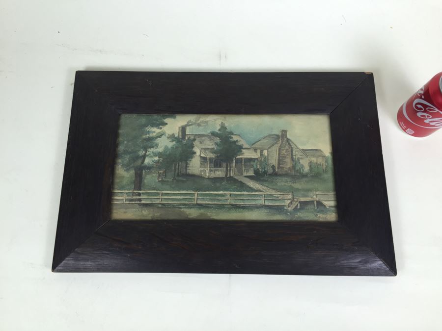 Vintage Framed Original Watercolor Painting Signed N. L. Clark? Says Bragg Homeplace On Back