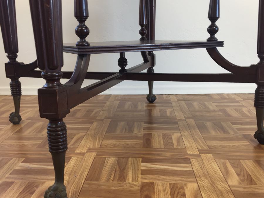 Stunning Antique Two-Tier Turned Wood Table With Ball And Claw Feet [Photo 17]