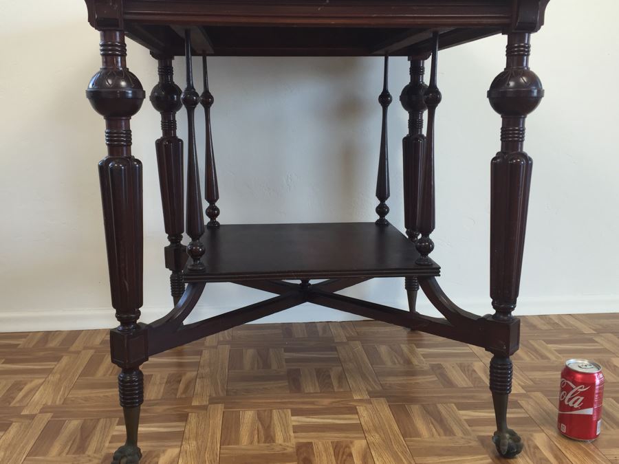 Stunning Antique Two-Tier Turned Wood Table With Ball And Claw Feet [Photo 12]