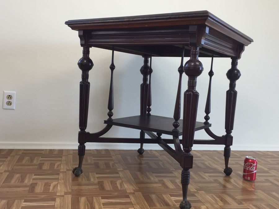 Stunning Antique Two-Tier Turned Wood Table With Ball And Claw Feet [Photo 14]