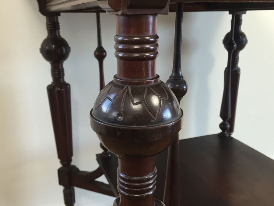 Stunning Antique Two-Tier Turned Wood Table With Ball And Claw Feet [Photo 9]