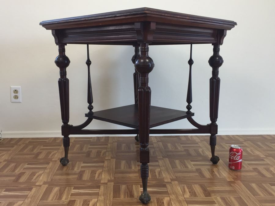 Stunning Antique Two-Tier Turned Wood Table With Ball And Claw Feet [Photo 13]