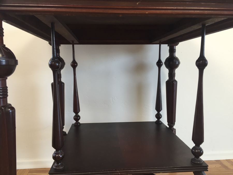 Stunning Antique Two-Tier Turned Wood Table With Ball And Claw Feet [Photo 7]