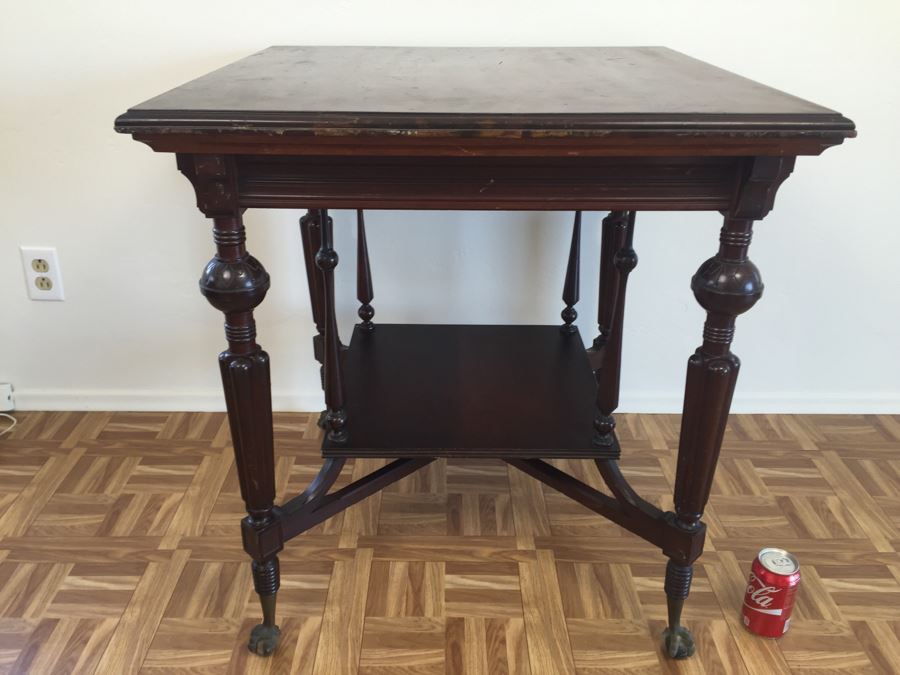 Stunning Antique Two-Tier Turned Wood Table With Ball And Claw Feet [Photo 5]
