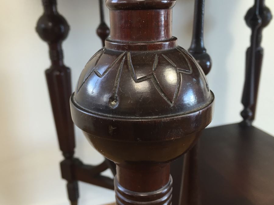 Stunning Antique Two-Tier Turned Wood Table With Ball And Claw Feet [Photo 10]