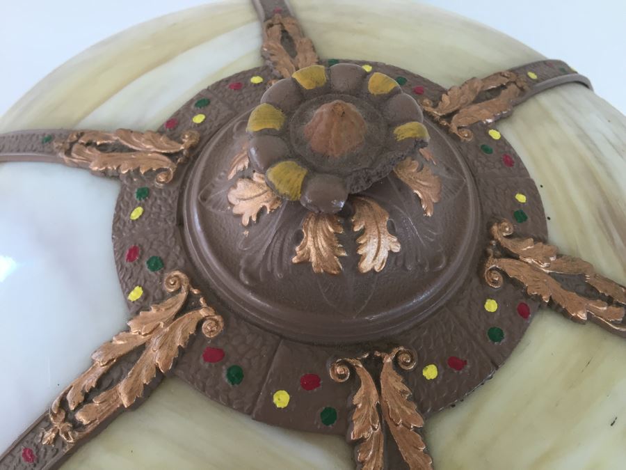 Art Nouveau Six-Panel Slag Glass Table Lamp In Caramel [Photo 8]