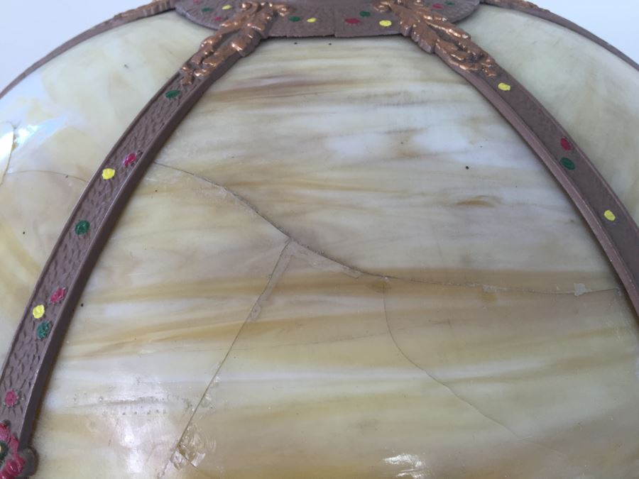 Art Nouveau Six-Panel Slag Glass Table Lamp In Caramel [Photo 18]