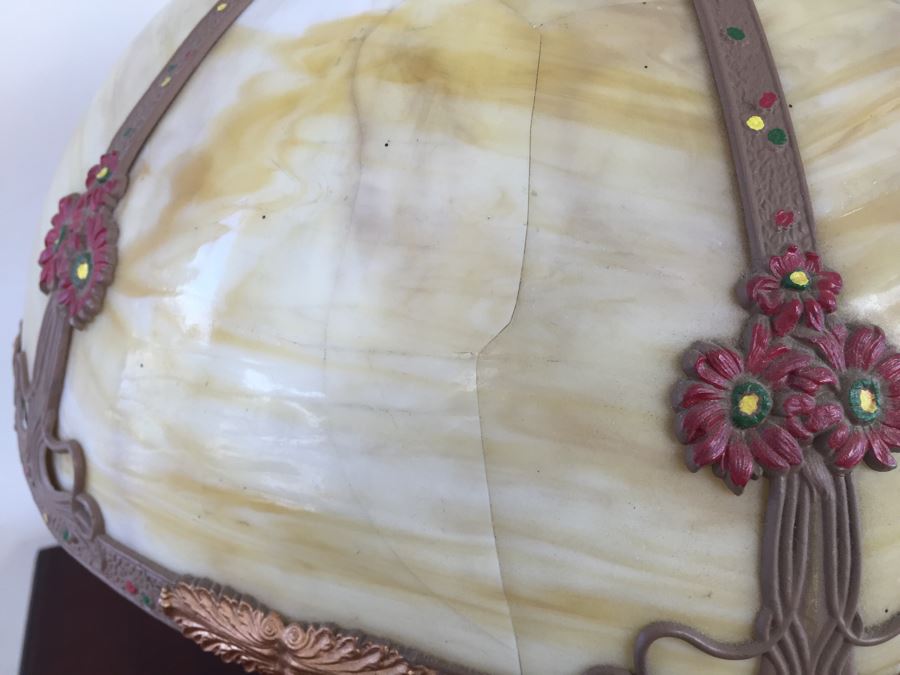 Art Nouveau Six-Panel Slag Glass Table Lamp In Caramel [Photo 14]