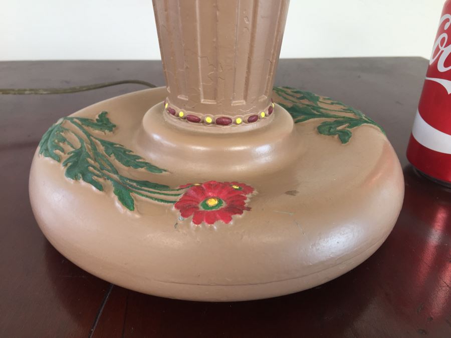 Art Nouveau Six-Panel Slag Glass Table Lamp In Caramel [Photo 6]