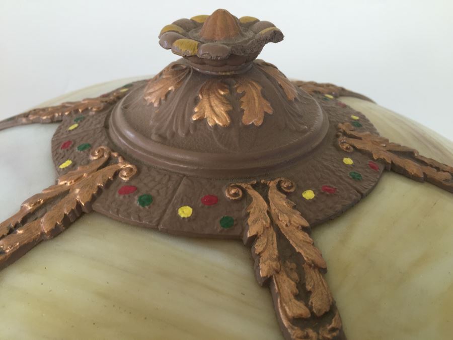 Art Nouveau Six-Panel Slag Glass Table Lamp In Caramel [Photo 10]