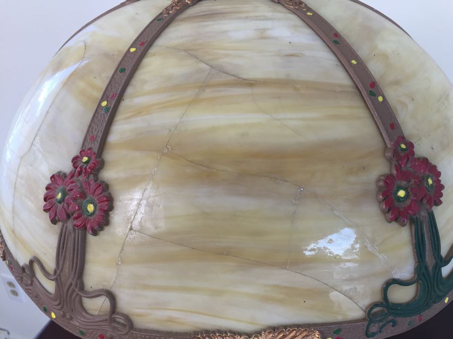 Art Nouveau Six-Panel Slag Glass Table Lamp In Caramel [Photo 16]