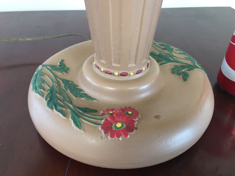 Art Nouveau Six-Panel Slag Glass Table Lamp In Caramel [Photo 7]