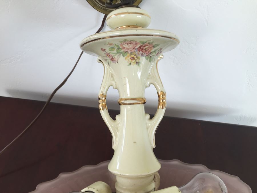 Vintage Hand Painted Glass Light Fixture