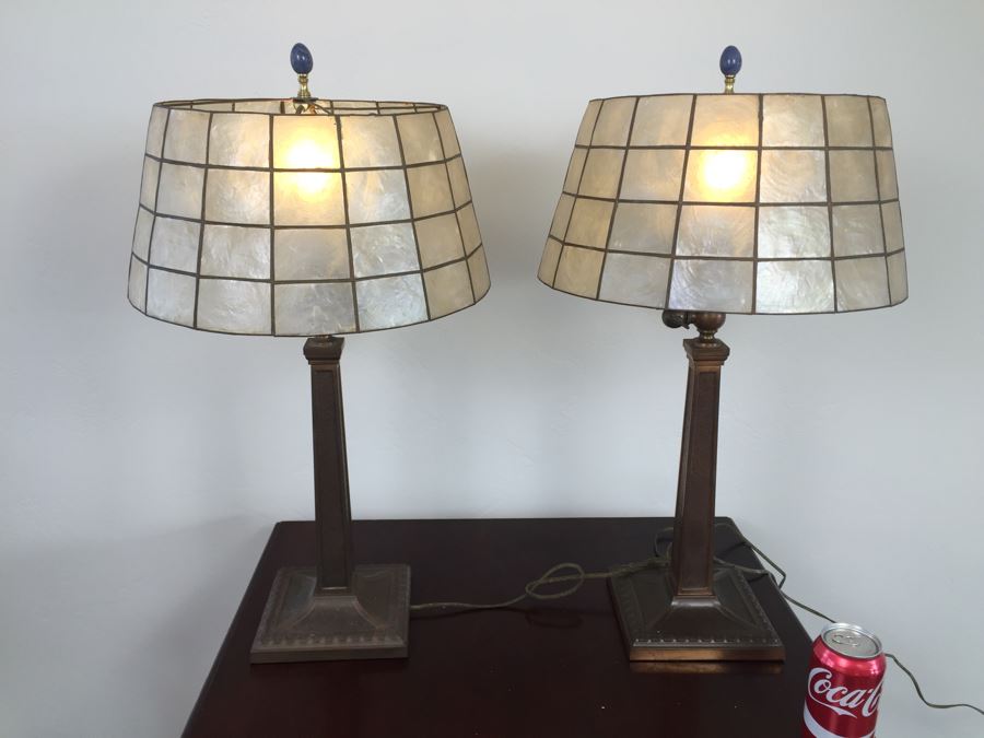 Pair Of Craftsman Table Lamps With Capiz Shades