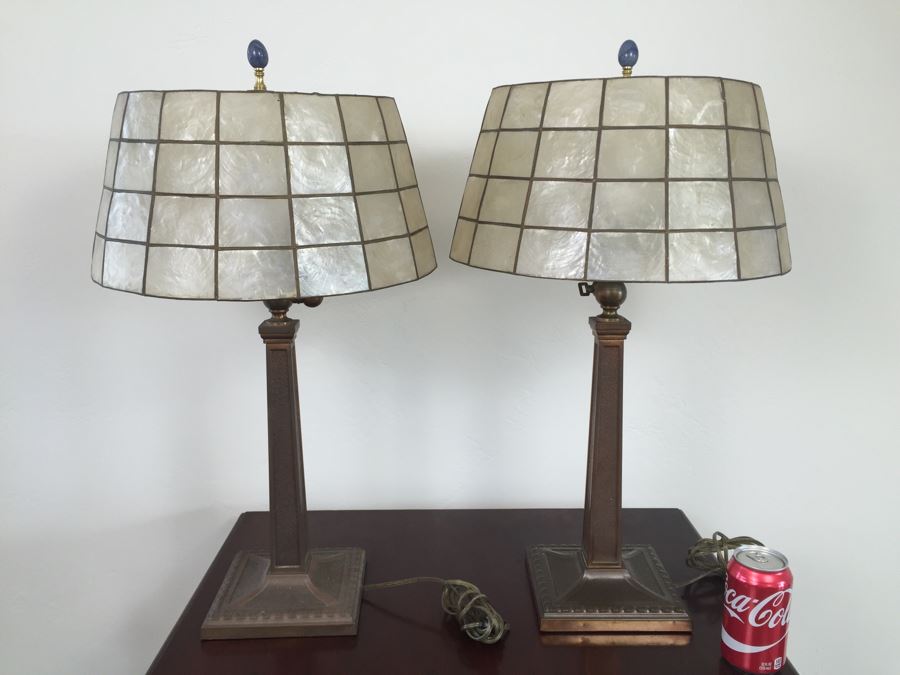 Pair Of Craftsman Table Lamps With Capiz Shades [Photo 4]
